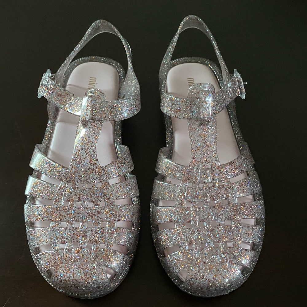 Girls Mini Melissa Possession Sandal in Pink/Glitter, Size 1